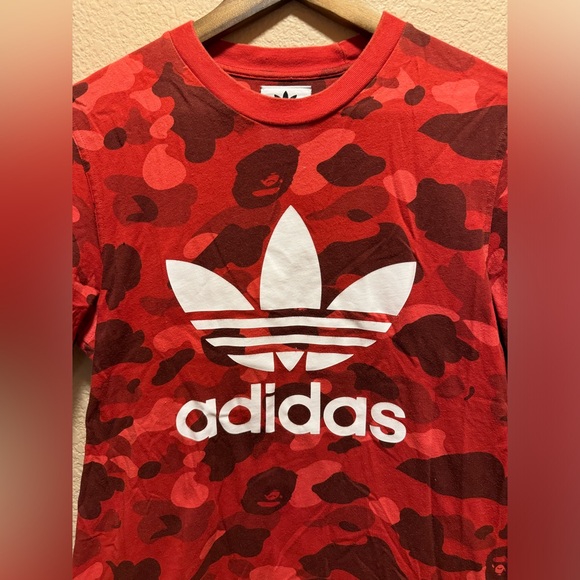 Adidas Bape Logo T Shirt Red White Size M - Picture 2 of 7